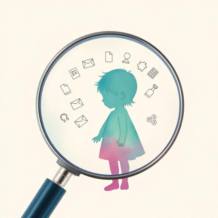Watercolour magnifying glass revealing a child's profile