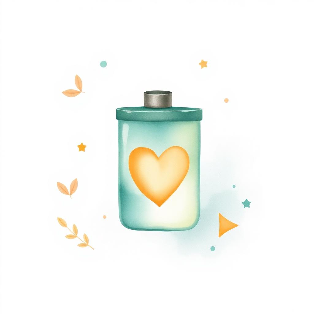 Watercolour battery with heart illustration