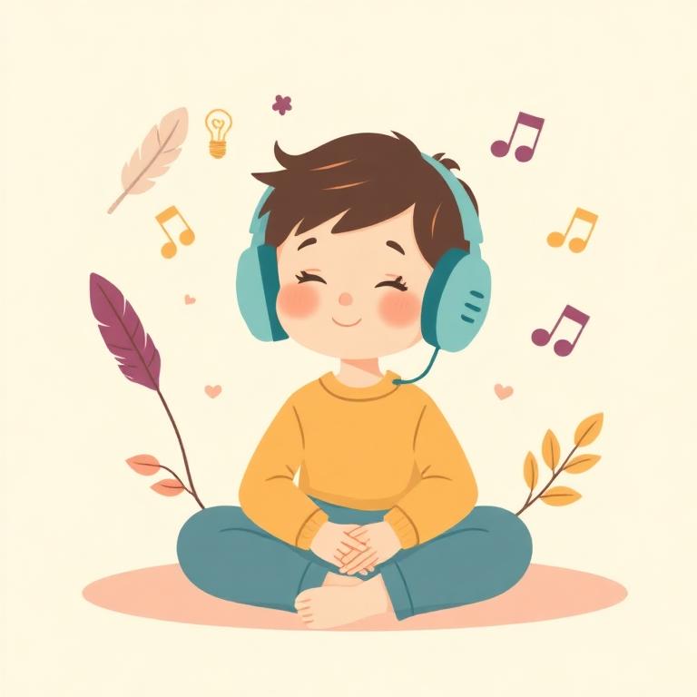 Child with headphones illustration